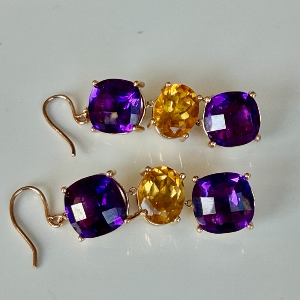 14 karat gold, amethyst, and citrine Drop Earrings - Picture 9 of 13